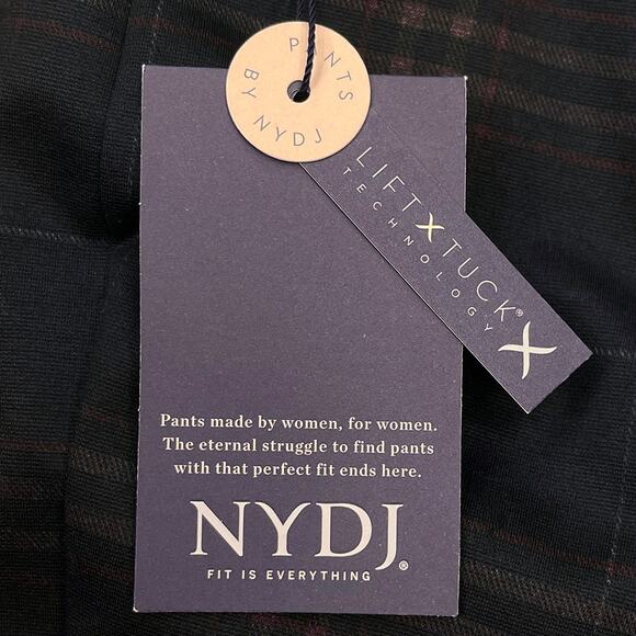 NYDJ Slim Trouser Pants Sz 2 or 27 New $119 Oaklan Plaid Blue Black Straight Leg - Picture 12 of 16